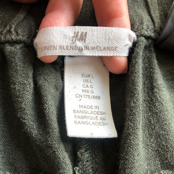 H&M LINEN-BLEND PANTS large size khaki color linen - Picture 7 of 14
